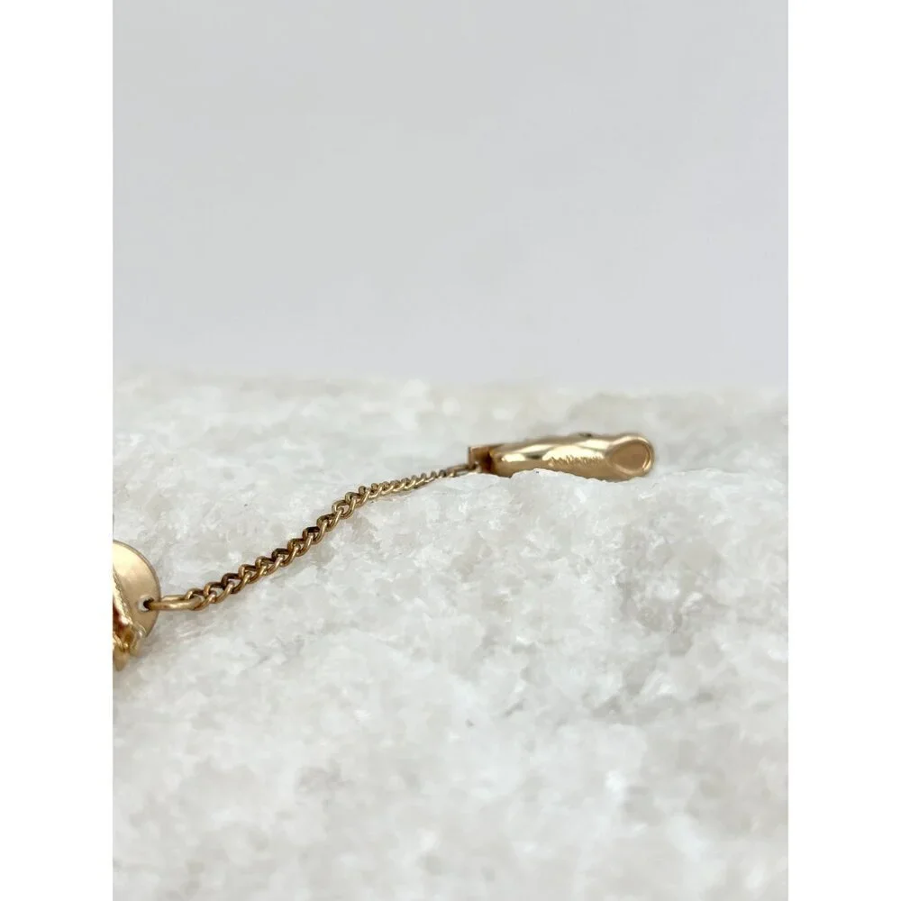 Vintage Bird Themed Men's Gold Tone Tie Tack / Pin / clip with Chain - Picture 8 of 8